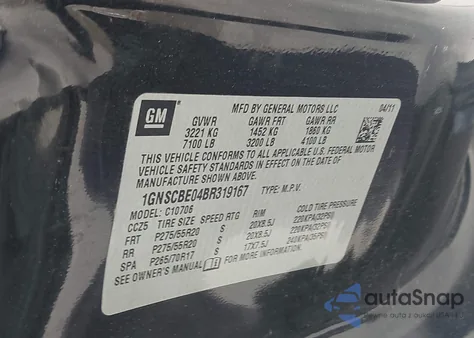 2011 Chevrolet Tahoe Lt from USA, damaged, VIN 1GNSCBE04BR319167